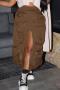 casual plus size non-stretch solid color high-waist slit midi skirt_Black_Gray_Pink_Dark Green_Khaki _Brown