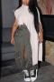 casual plus size non-stretch solid color high-waist slit midi skirt_Black_Gray