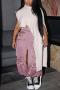 casual plus size non-stretch solid color high-waist slit midi skirt_Black_Gray_Pink