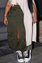 casual plus size non-stretch solid color high-waist slit midi skirt_Black_Gray_Pink_Dark Green