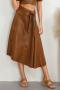 stylish non-stretch solid color zip-up belt pu midi skirt_Black_Brown