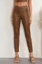casual non-stretch solid color sequins pocket fleece mid-waist pu pants_Black_Brown