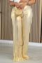 stylish plus size slight stretch holographic floor length pleated wide-leg pants_Black_Pink_Gold