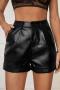 sexy slight stretch pu 3 colors high-waist shorts_Black