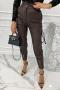 stylish non-stretch solid color pu zip-up pocket high waist pants_Black_Brown