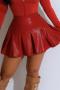 sexy plus size non-stretch pu high waist zip-up pleated mini skirt_Black_Red