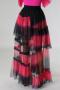 stylish plus size non-stretch contrast color mesh see-through maxi skirt_Magenta