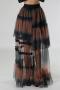 stylish plus size non-stretch contrast color mesh see-through maxi skirt_Magenta_Sky Blue_Brown