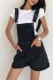 casual non-stretch loose pocket all-match denim short overalls(size run small)_Black