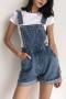casual non-stretch loose pocket all-match denim short overalls(size run small)_Black_Sky Blue_Dark Blue