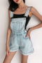 casual non-stretch loose pocket all-match denim short overalls(size run small)_Black_Sky Blue