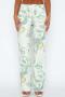 casual non-stretch snake and fruit batch printing all-match straight pants_Pink_Aqua Green