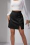 stylish non-stretch solid suede zip-up high waist slit mini skirt_Black