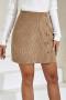 stylish non-stretch solid single-breasted zip-up corduroy high waist mini skirt_Black_Khaki