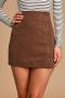 stylish non-stretch solid single-breasted zip-up corduroy high waist mini skirt_Black_Khaki _Brown