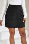 stylish non-stretch solid single-breasted zip-up corduroy high waist mini skirt_Black