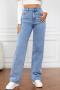 casual plus size non-stretch washed denim high-waist jeans_Sky Blue