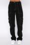 casual plus size non-stretch denim solid color high-waist cargo jeans_Black