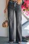 casual plus size non-stretch high-waist washed denim wide leg jeans_Dark Gray