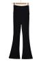pure color stretch high-waist slim knitted flare casual pants size run small_Black