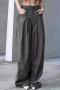 stylish non-stretch two colors high waist straight suit pants_Black_Dark Gray