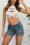 sexy plus size slight stretch denim hole rough edges high-waist shorts_Black_White_Blue