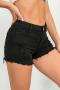 sexy plus size slight stretch denim hole rough edges high-waist shorts_Black