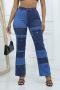 casual plus size slight stretch contrast color high waist straight leg jeans_Black_Blue
