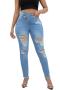 casual plus size slight stretch diagonal buckle design hole high waist jeans_Sky Blue