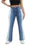 casual plus size slight stretch contrast color high waist jeans_Black_Blue