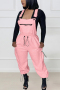 casual plus size non-stretch solid granular velvet drawstring pocket overalls_Pink