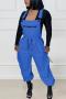 casual plus size non-stretch solid granular velvet drawstring pocket overalls_Pink_Blue