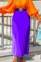 casual plus size slight stretch gradient color with belt pleated maxi skirt_Red_Orange_Blue_Light Purple