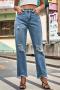 casual plus size non-stretch solid color hole mid waist jeans_Black_Sky Blue_Blue