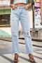 casual plus size non-stretch solid color hole mid waist jeans_Black_Sky Blue