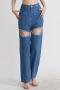 stylish non-stretch two colors rhinestone decor high waist hollow straight jeans_Sky Blue_Dark Blue