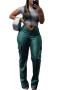 sexy plus size slight stretch pu v-waist pants_Black_Dark Green