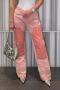 stylish non-stretch color-block patch all-match straight jeans_Pink