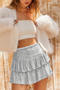 stylish slight stretch solid color sequins zip-up lined mini pleated skirt_Black_Pink_Magenta_Green_Blue_Purple_Beige_Silver