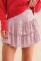 stylish slight stretch solid color sequins zip-up lined mini pleated skirt_Black_Pink