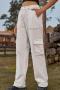 casual plus size non-stretch straight denim cargo pants_Black_White