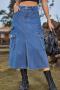 casual plus size non-stretch solid color high waist slit denim midi skirt_Black_Dark Gray_Dark Green_Blue