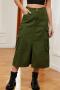 casual plus size non-stretch solid color high waist slit denim midi skirt_Black_Dark Gray_Dark Green