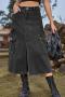 casual plus size non-stretch solid color high waist slit denim midi skirt_Black_Dark Gray