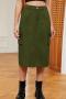 casual plus size non-stretch solid color all-match slit denim midi skirt_Black_Dark Green