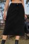 casual plus size non-stretch solid color all-match slit denim midi skirt_Black