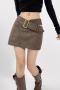 stylish non stretch low-waist hollow out belted skirt  size run small_Dark Gray_Brown