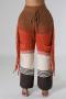 casual plus size slight stretch contrast color knit tassel high waist pants_Pink_Dark Green_Brown