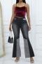 casual plus size slight stretch contrast color high waist flared jeans_Black