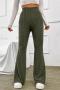 casual slight stretch 3 colors solid color high-waist flared pants_Gray_Dark Green